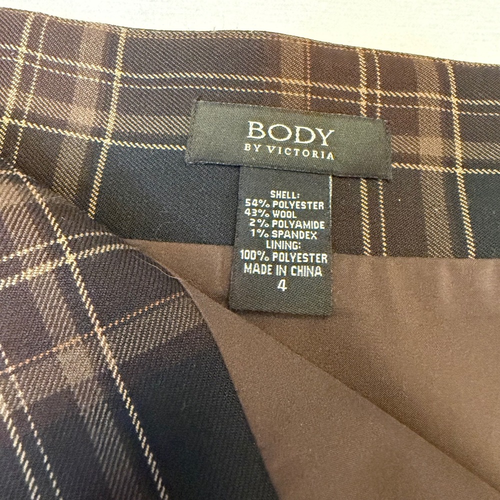 Body by Victoria Pencil Skirt Womens 4 Brown Plaid Wool Blend Pleated back Midi - Picture 2 of 12